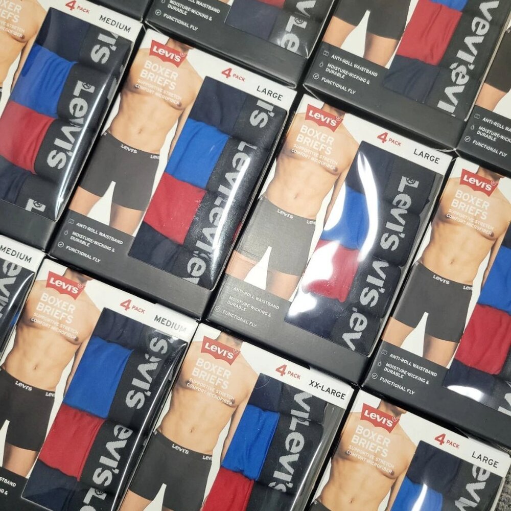 LEVI'S 4 PACK BOXER BRIEFS COMPORT MICROFIBER - BLACK / RED / BLUE